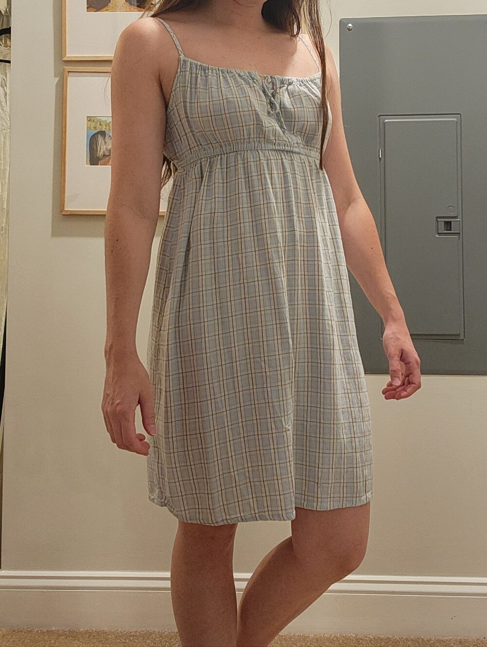 Y2K Billabong Light Blue Plaid Spaghetti Strap Dress